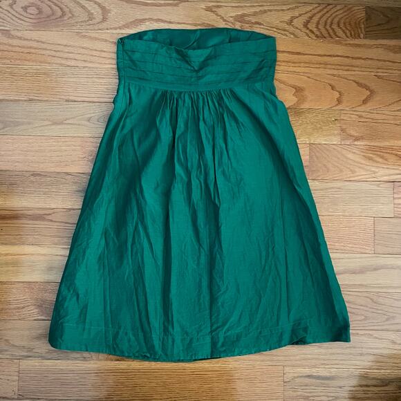 Banana Republic Factory Y2K Strapless Mini Dress Womens 2P Green Cotton Silk - Picture 2 of 8